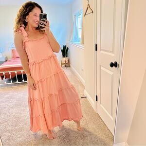 Petal + Pup Pink Tiered Strappy Maxi Dress Medium